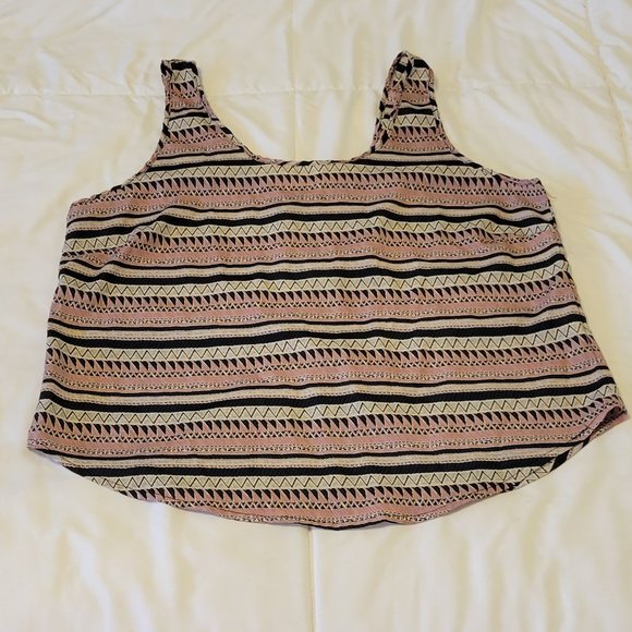BJewel sleeveless peach & black stripe crop tank top zipper back sz: M Jr. - Picture 3 of 5